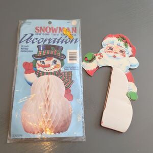 Vintage Eureka Snowman Santa Honeycomb Decoration Centerpiece Set of 2